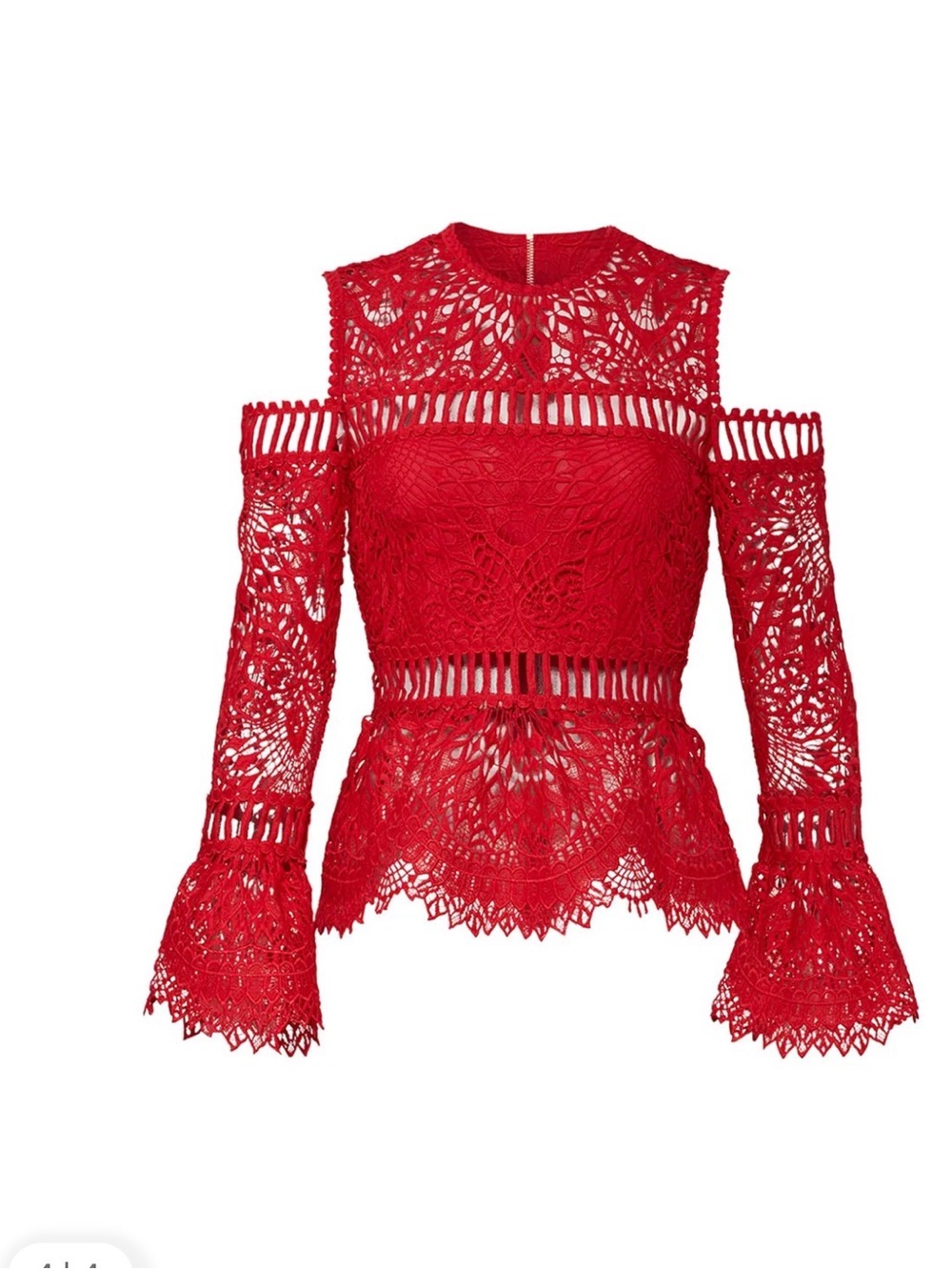 Red Lace Cold-Shoulder Blouse